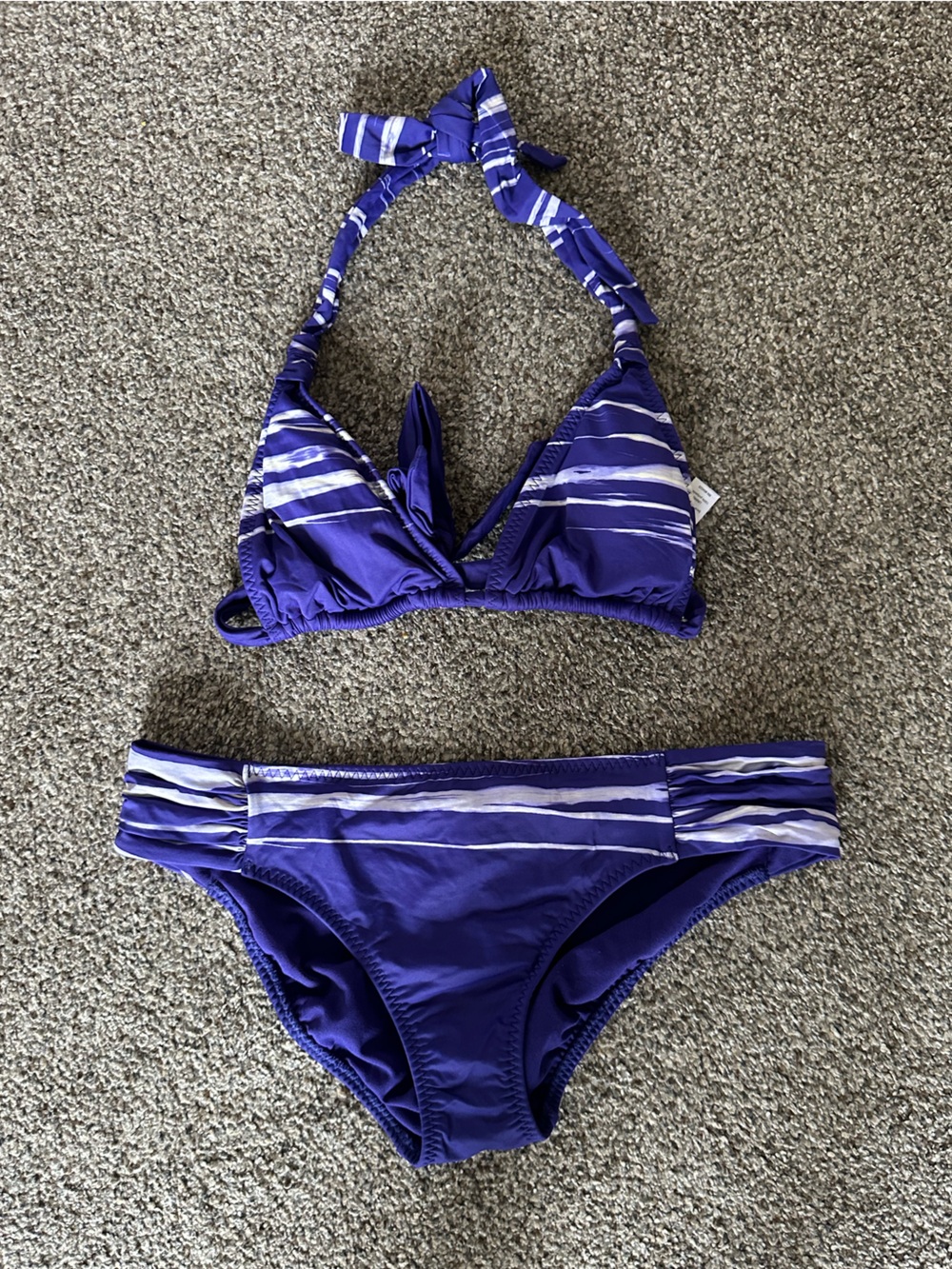 Athleta Purple and White Striped Women' s Two-Piece Swim Set